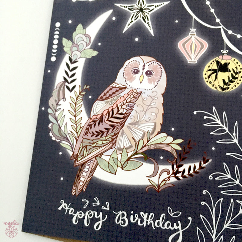 Lantern Owl Birthday Card