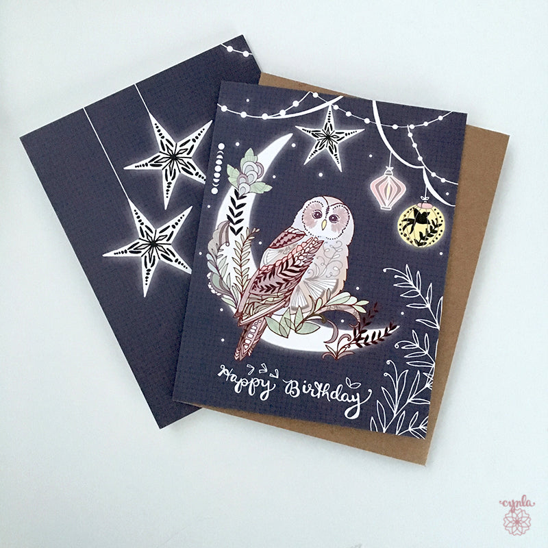 Lantern Owl Birthday Card