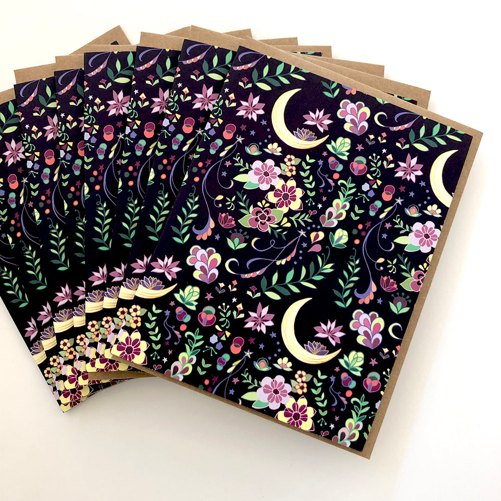 Crescent Moon Floral Pattern Boxed Card Set