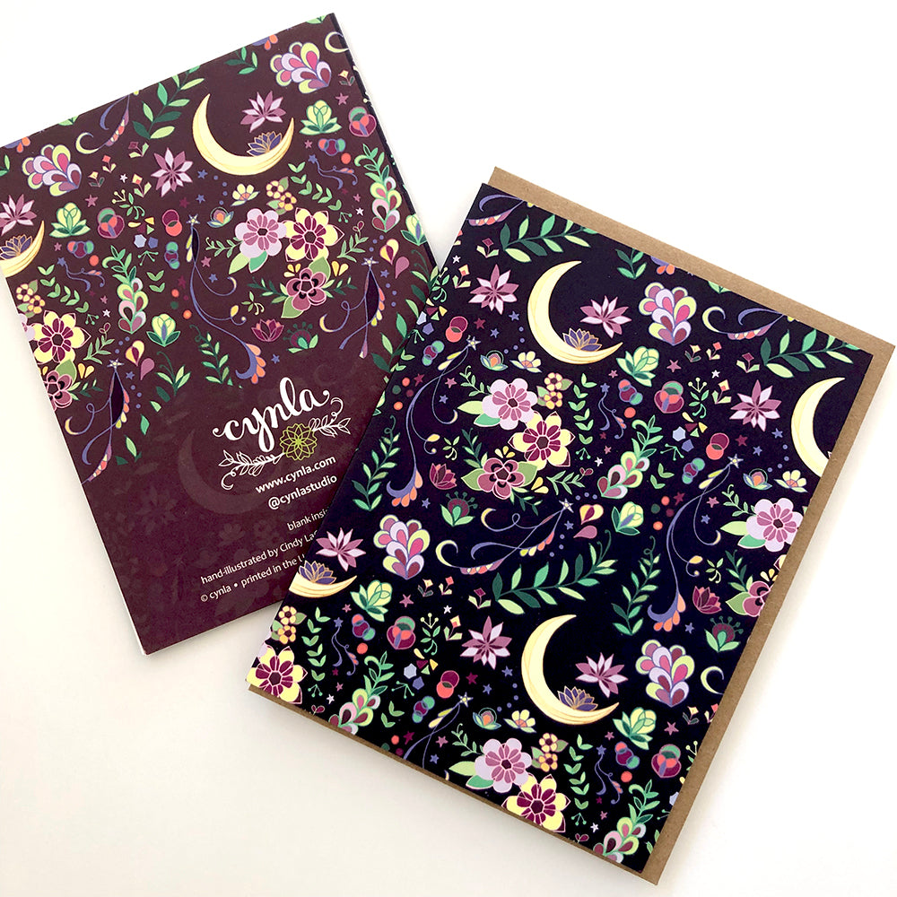 Crescent Moon Floral Pattern Boxed Card Set