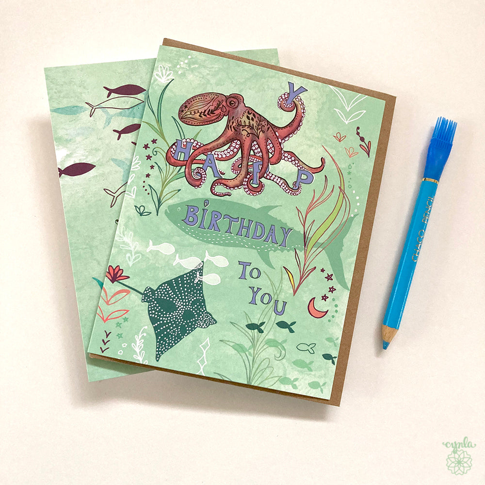 Happy Octopus Birthday Card