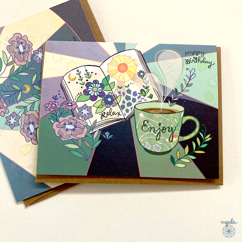 Coffee and Books Birthday Card