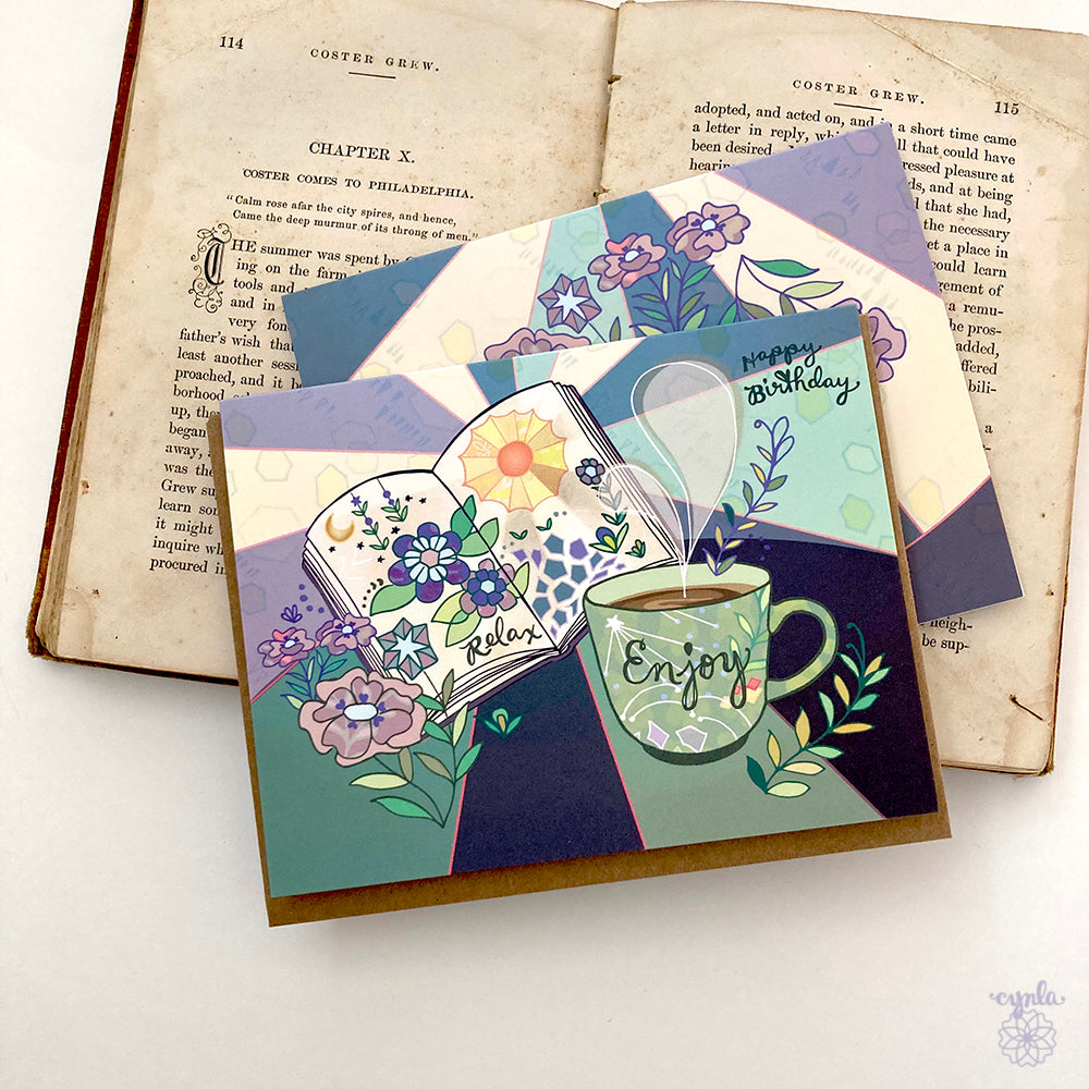 Coffee and Books Birthday Card
