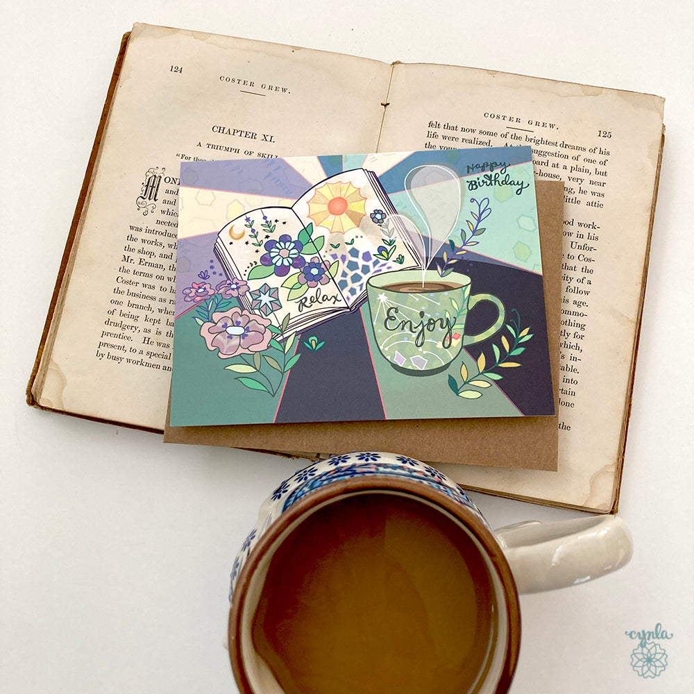 Coffee and Books Birthday Card