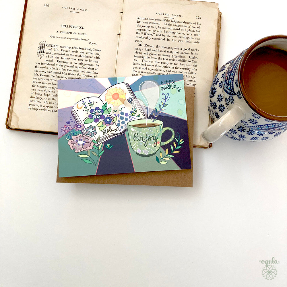 Coffee and Books Birthday Card
