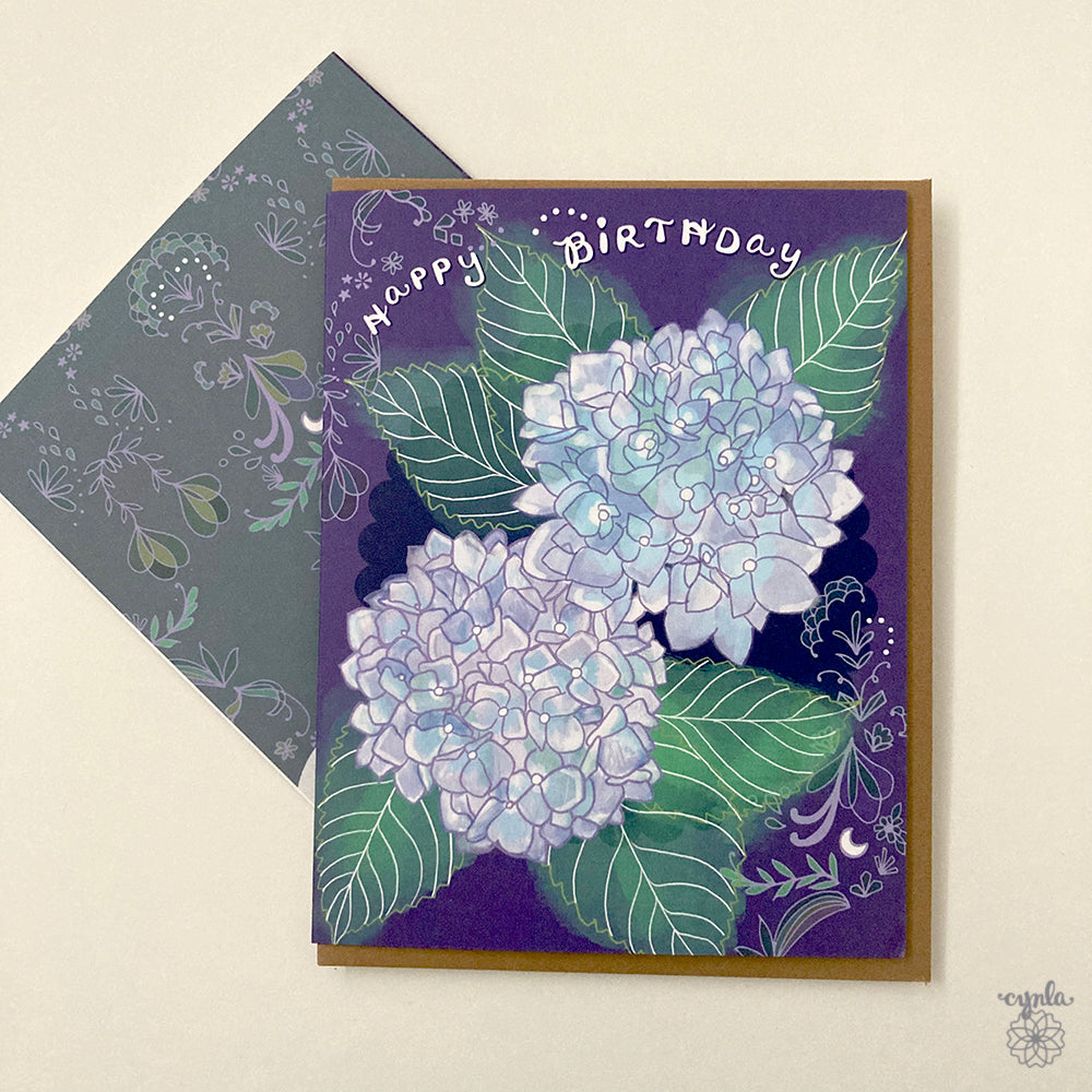 Hydrangea Greeting Card - flower birthday card pretty purple – Cynla