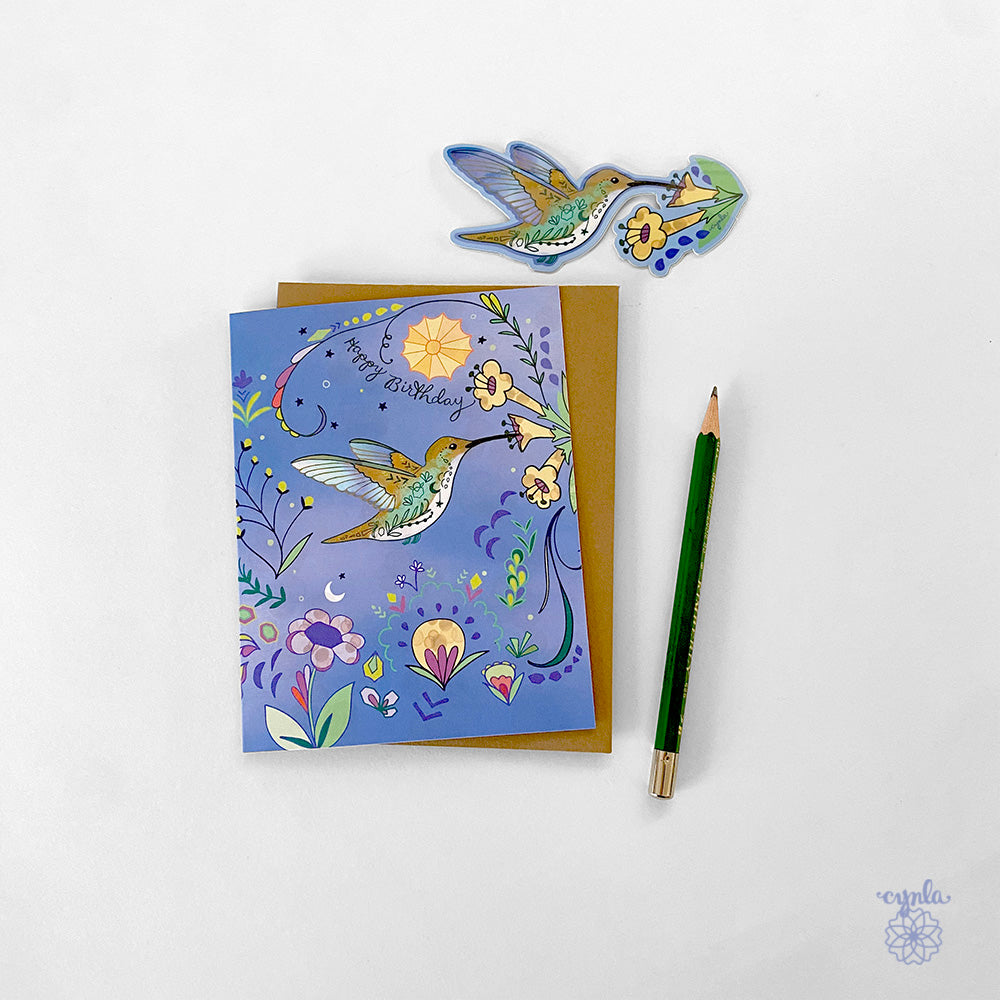Hummingbird Blue Birthday Card
