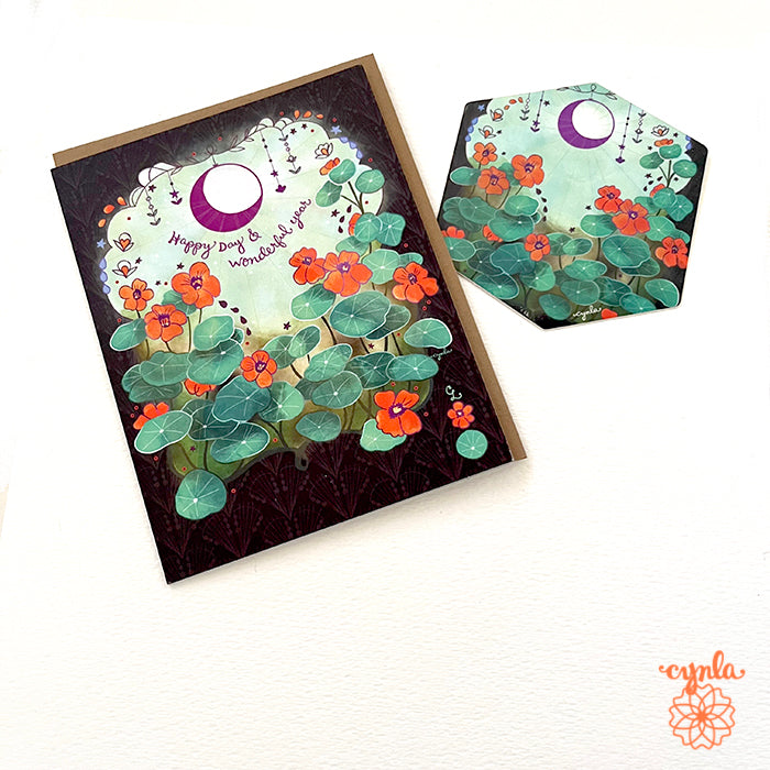 Moon Garden Nasturtiums Birthday Card