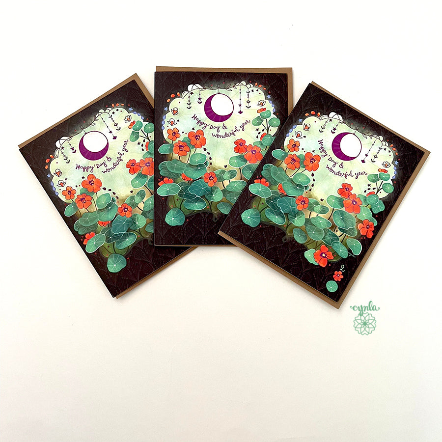 Moon Garden Nasturtiums Birthday Card