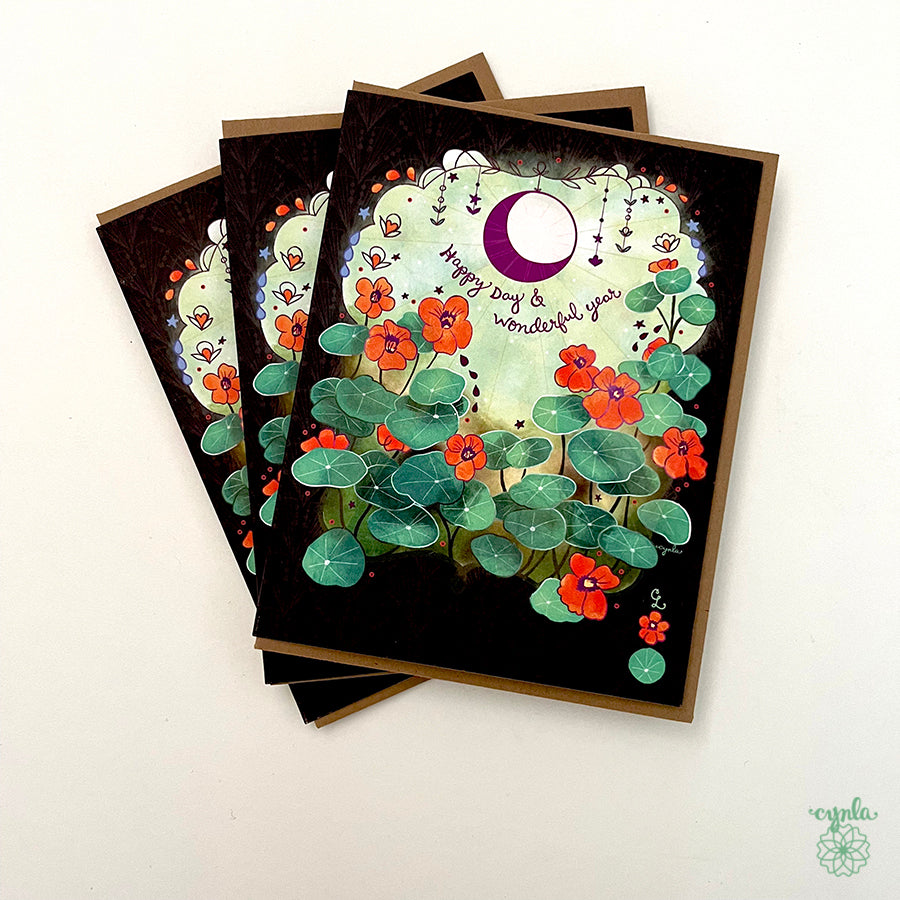 Moon Garden Nasturtiums Birthday Card