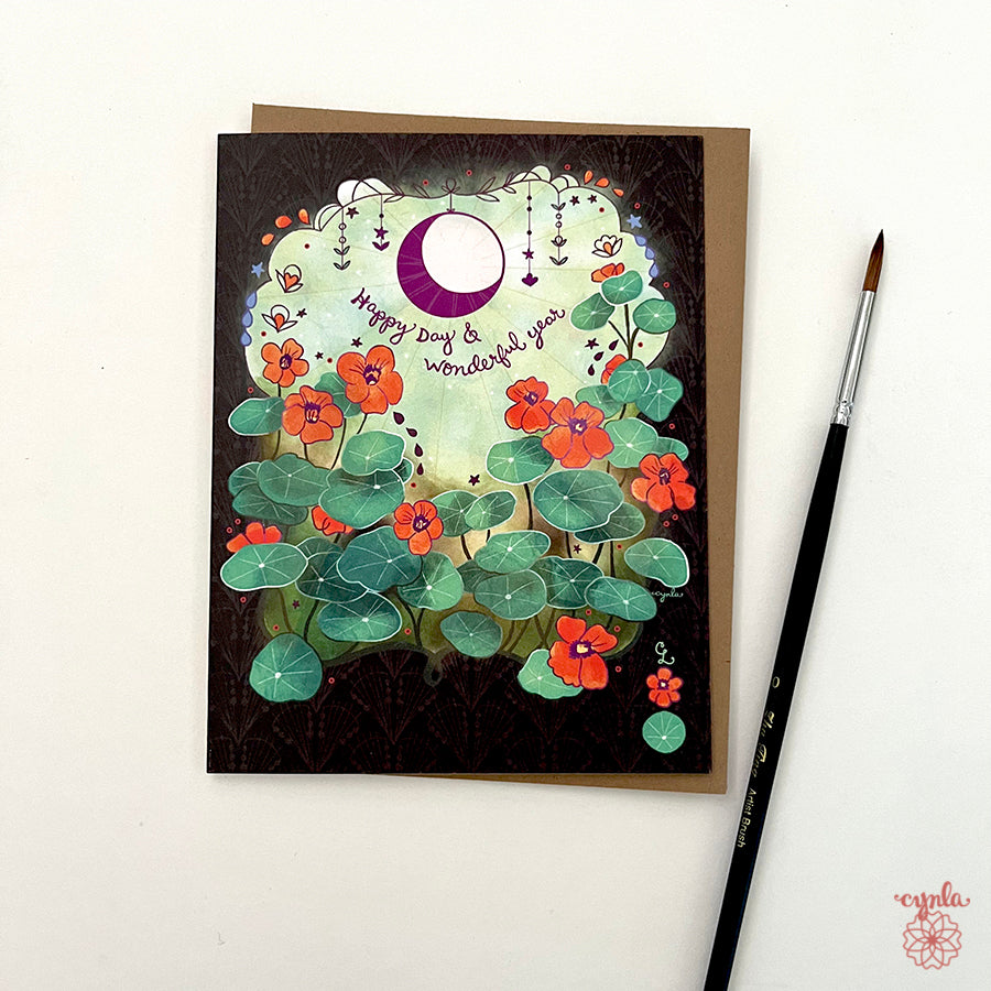 Moon Garden Nasturtiums Birthday Card