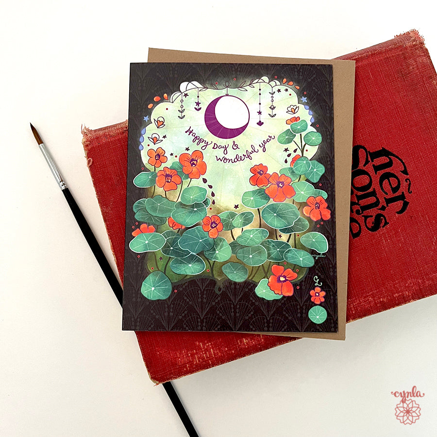 Moon Garden Nasturtiums Birthday Card