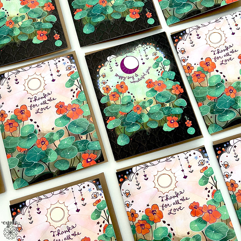 Moon Garden Nasturtiums Birthday Card