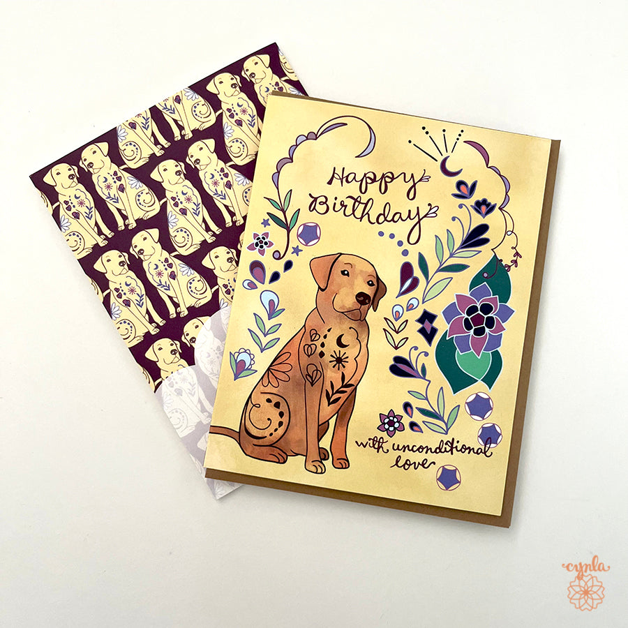 Dog Flower Love Birthday Card