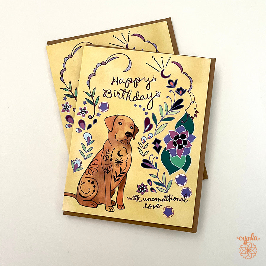 Dog Flower Love Birthday Card