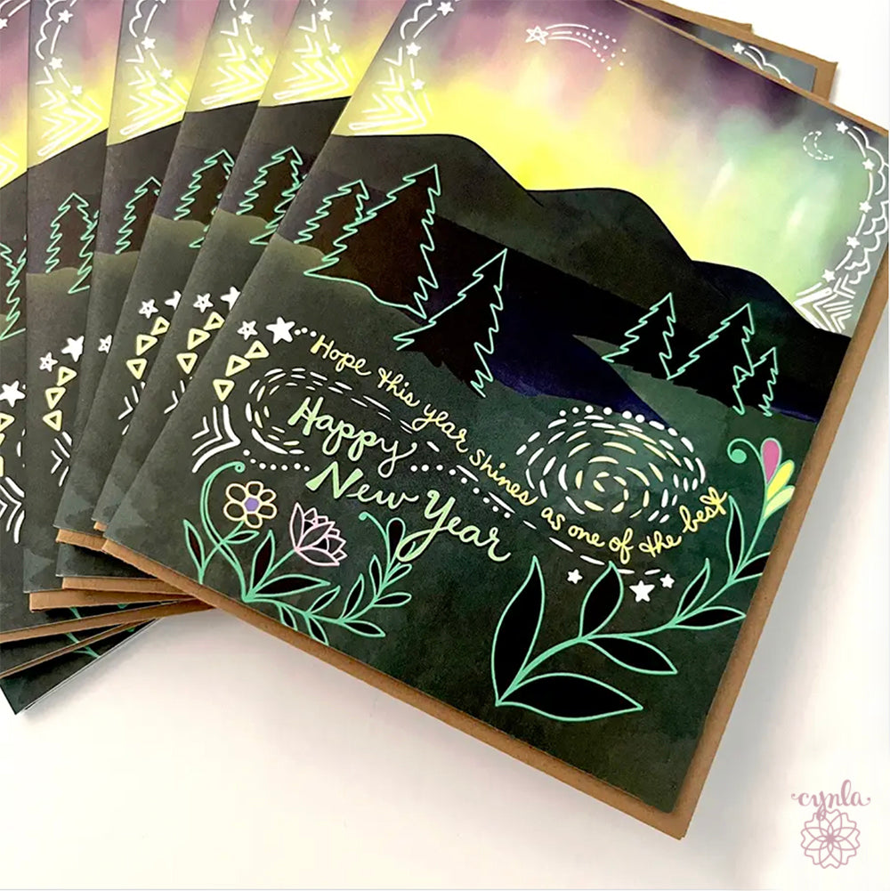 Aurora New Year Card - beautiful new year northern lights