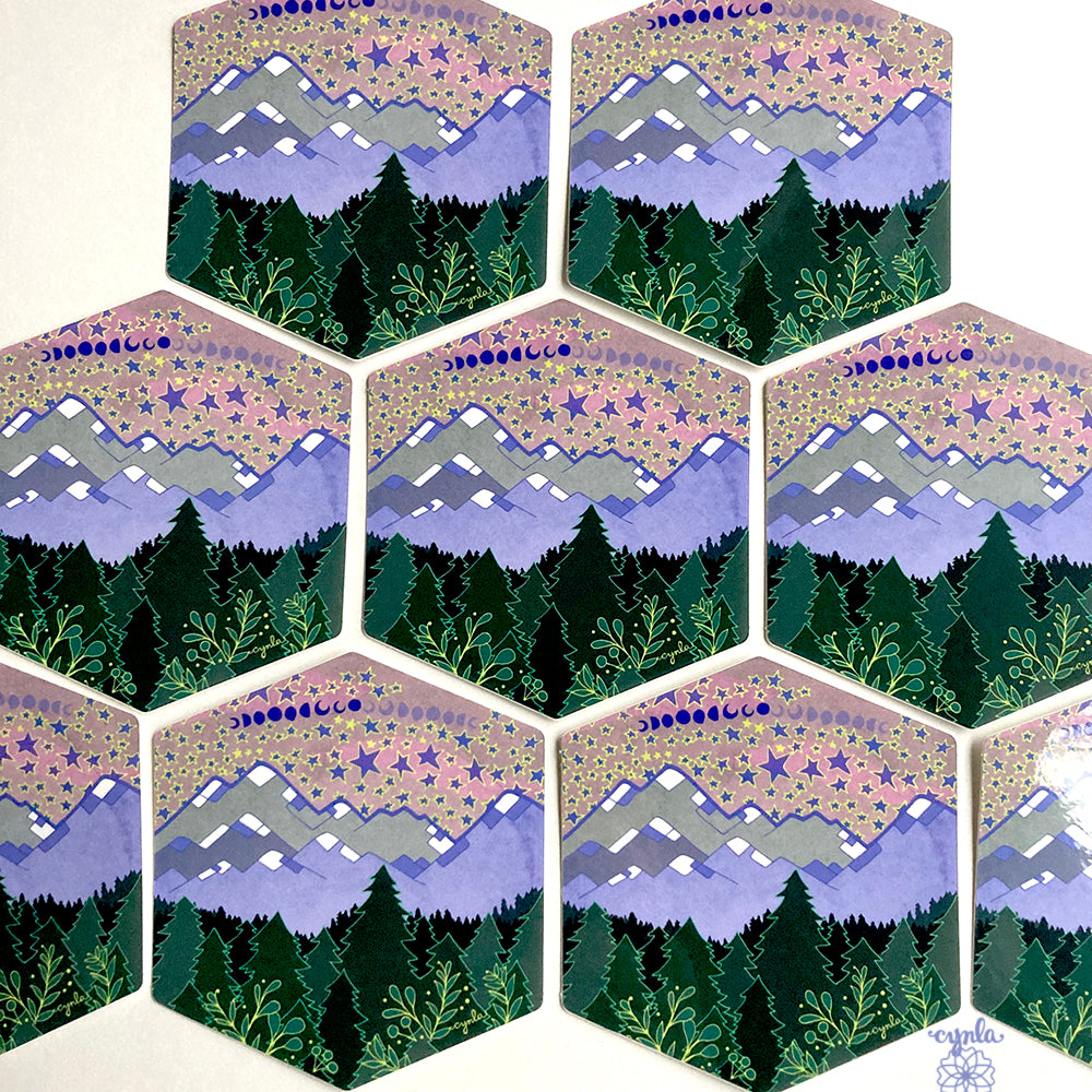Starry Mountain Hexagon Sticker