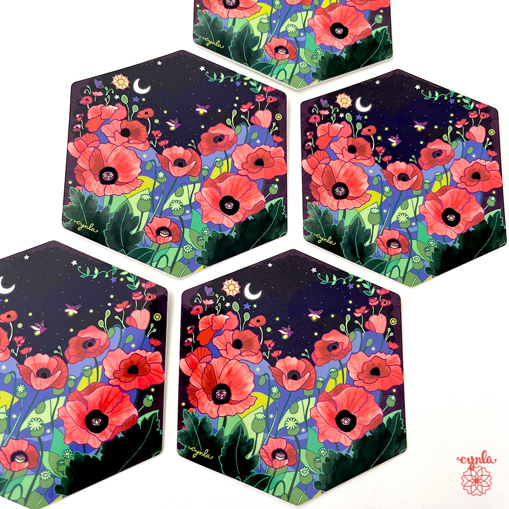 Poppies Hexagon Sticker