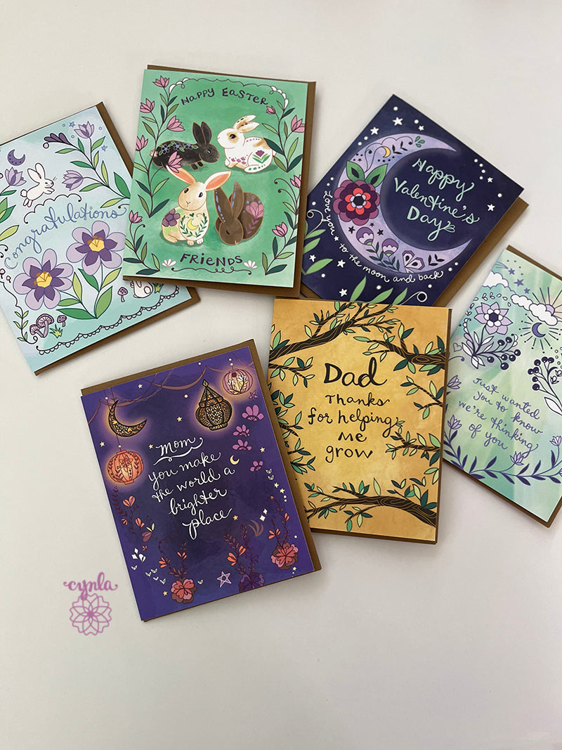 Mothers day Fathers Day and Grad cards - beautiful nature cards. Mom Card Lanterns - mothers day mama brighter place thanks best mom. Beautiful, illustrated lantern card by Cindy LaColla of Cynla.