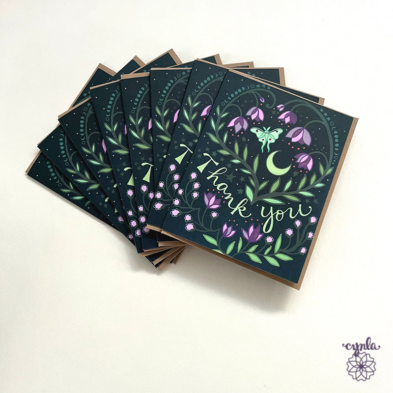 Luna Flower Thank You Card moon garden luna moth card