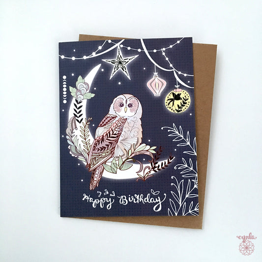Lantern Owl Birthday Card