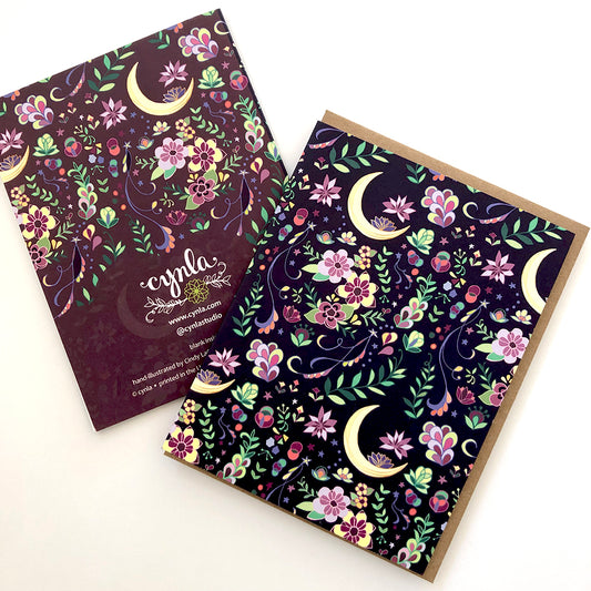 Crescent Moon Floral Pattern Boxed Card Set