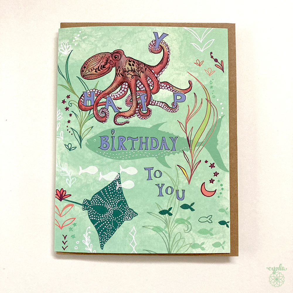Happy Octopus Birthday Card