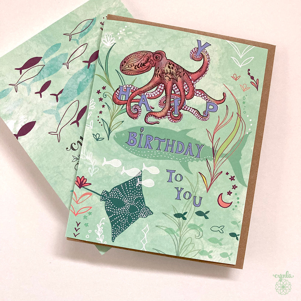 Happy Octopus Birthday Card
