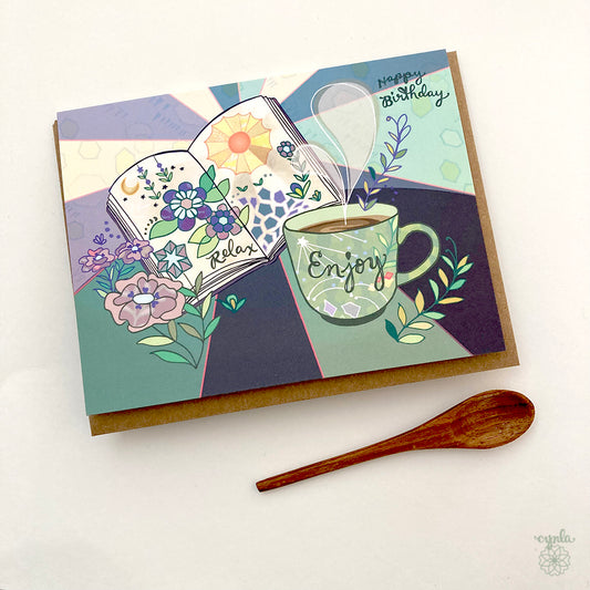 Coffee and Books Birthday Card