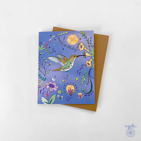 Hummingbird Blue Birthday Card