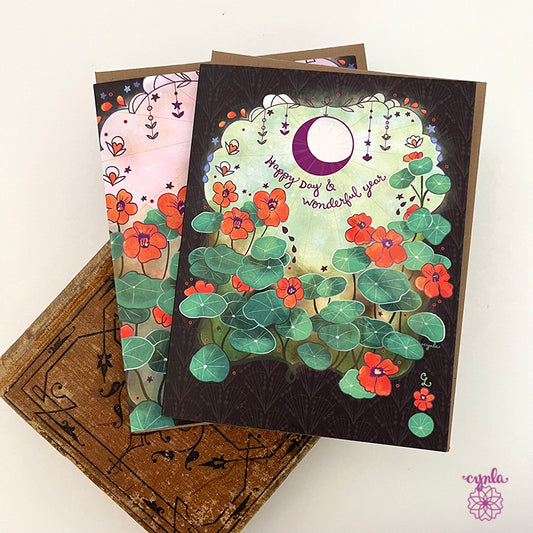 Moon Garden Nasturtiums Birthday Card
