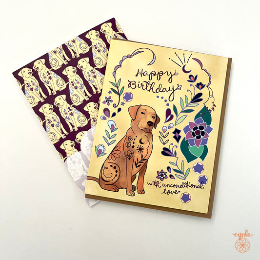 Dog Flower Love Birthday Card