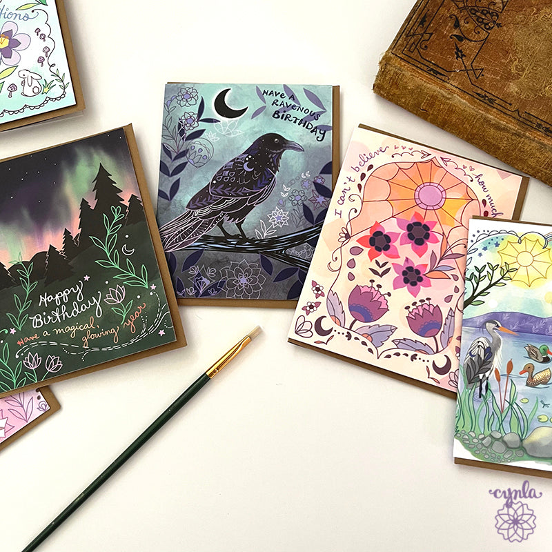 Raven Birthday Greeting Card -birthday card humorous dark card black branches