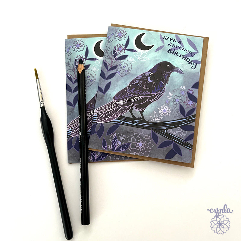 Raven Birthday Greeting Card -birthday card humorous dark card black branches