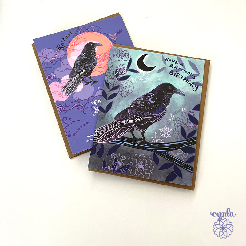 Raven Birthday Greeting Card -birthday card humorous dark card black branches