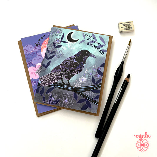 Raven Birthday Greeting Card -birthday card humorous dark card black branches