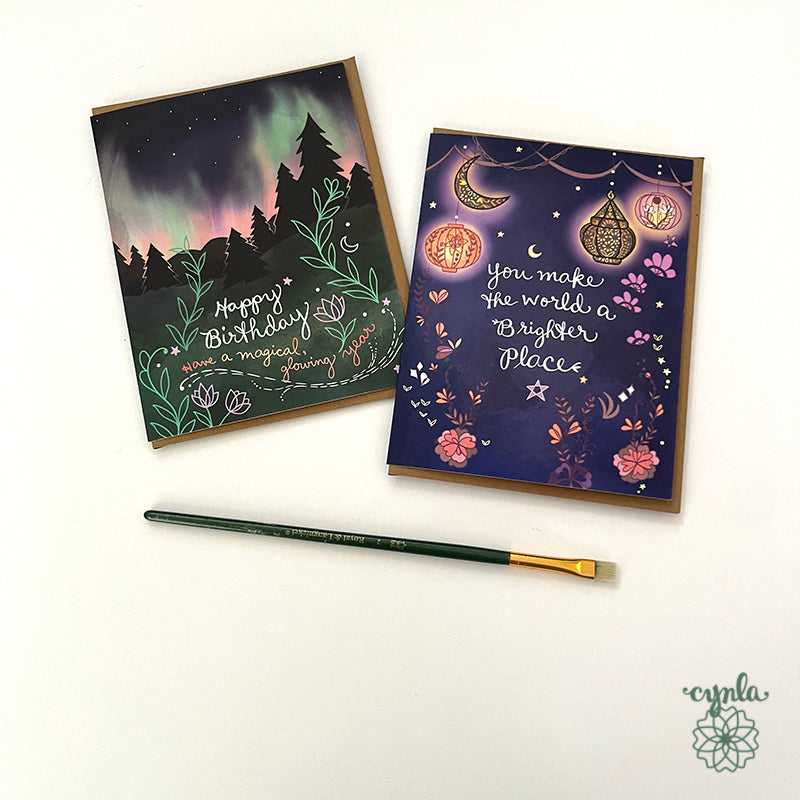 Aurora Birthday Greeting Card -birthday card stars glow