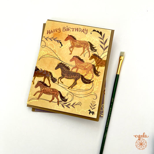 Horse Birthday Card horse lover galloping horses art card year of the horse