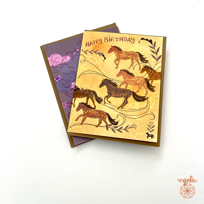 Horse Birthday Card horse lover galloping horses art card year of the horse