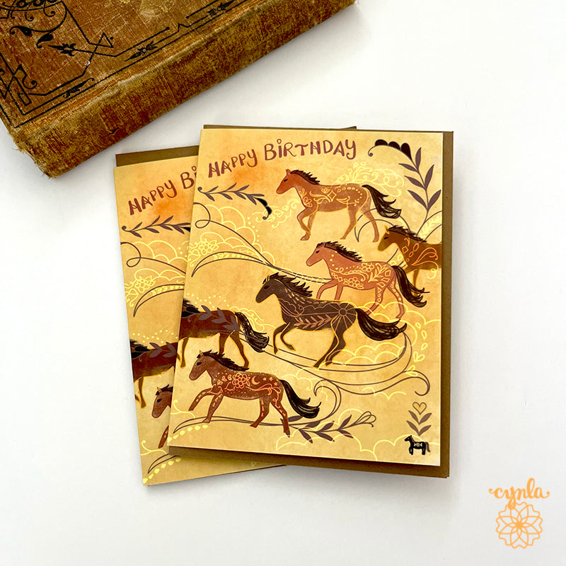Horse Birthday Card horse lover galloping horses art card year of the horse