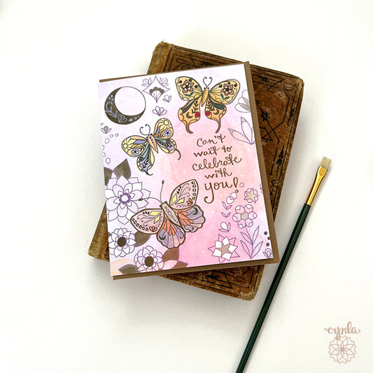 Moon Butterflies Greeting Card -birthday card mystic glowing magical mystic butterfly nature glow cards