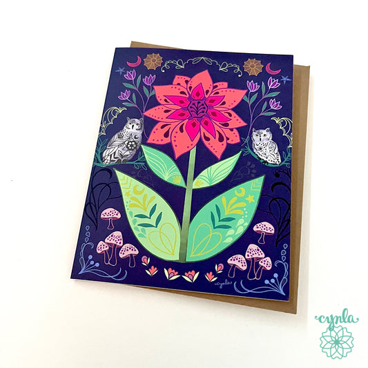 Pink Flower Card - pretty floral notecards blank everyday greeting card