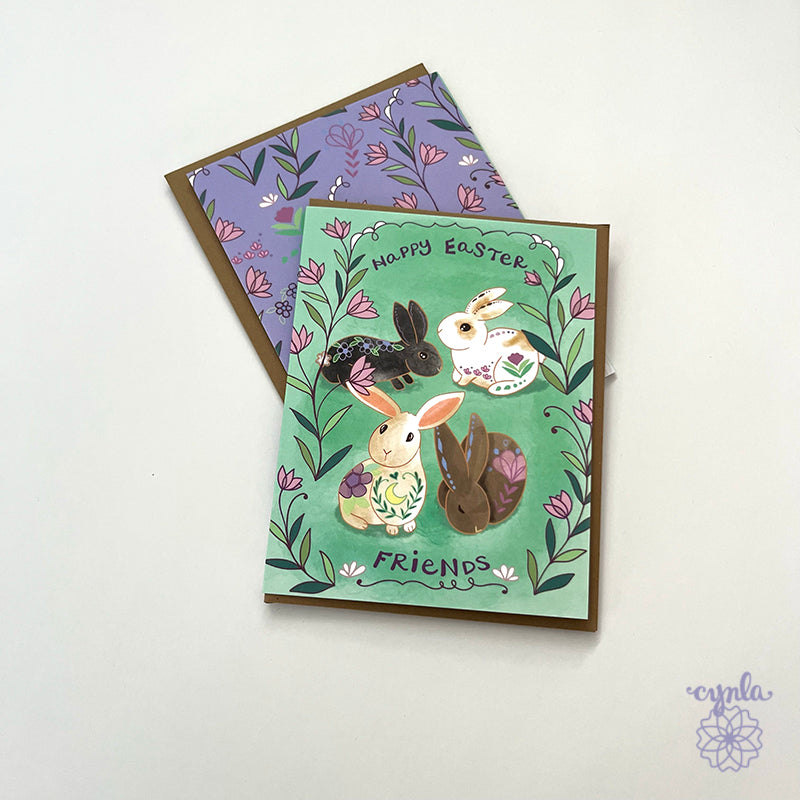 Happy Easter card friends bunnies rabbit bunny card easter basket bunny lover