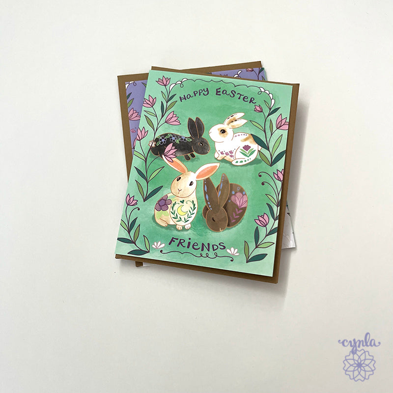 Happy Easter card friends bunnies rabbit bunny card easter basket bunny lover