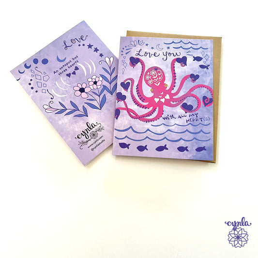 Octopus Hearts Greeting card - love heart animal cards ocean