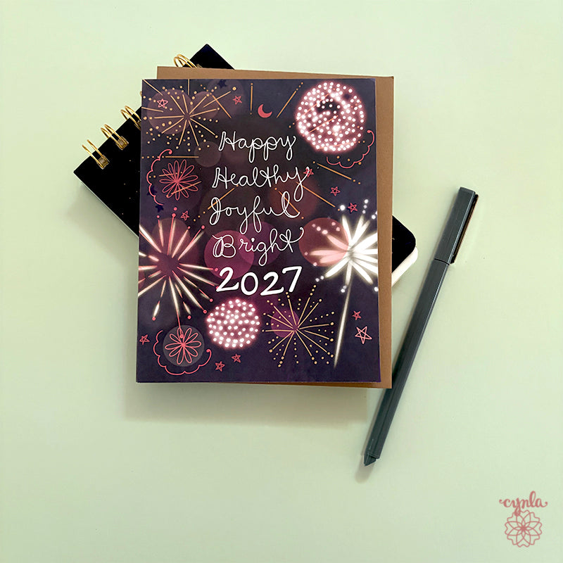 2027 New Year Firework Cards - pretty happy new year card 2027 gorgeous illustration