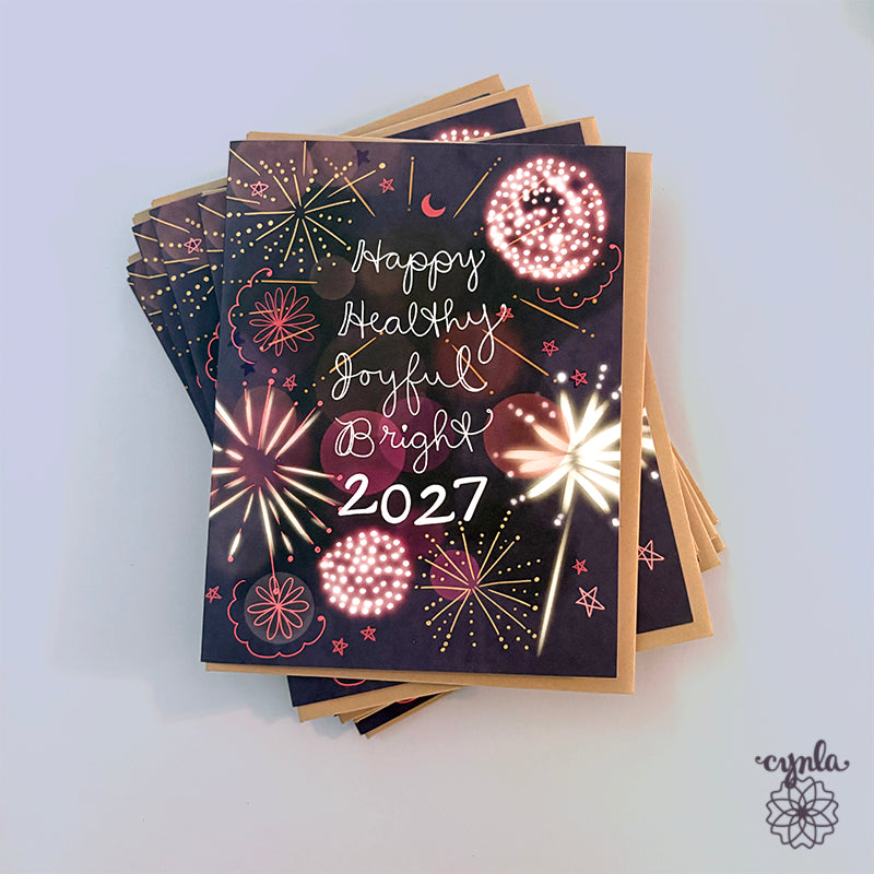2027 New Year Firework Cards - pretty happy new year card 2027 gorgeous illustration