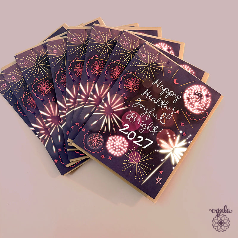 2027 New Year Firework Cards - pretty happy new year card 2027 gorgeous illustration
