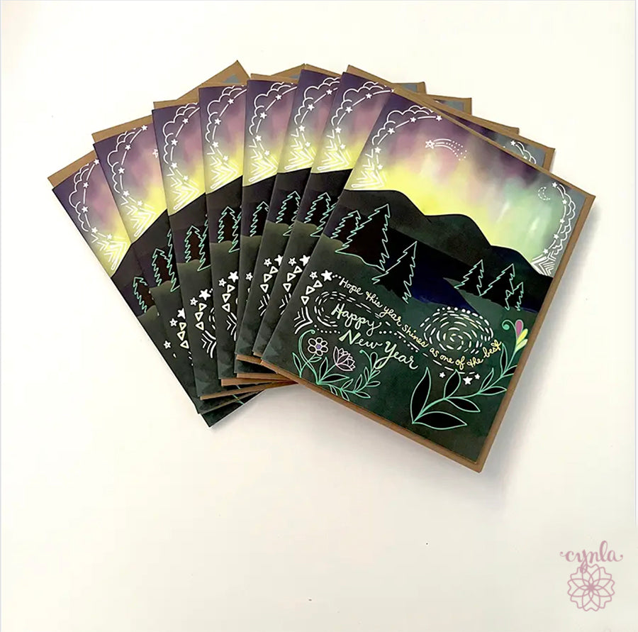 Aurora New Year Card - beautiful new year northern lights