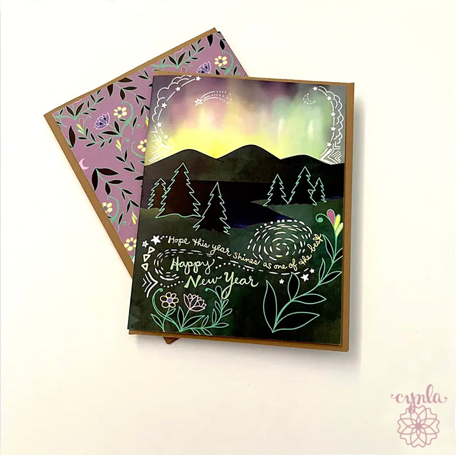 Aurora New Year Card - beautiful new year northern lights